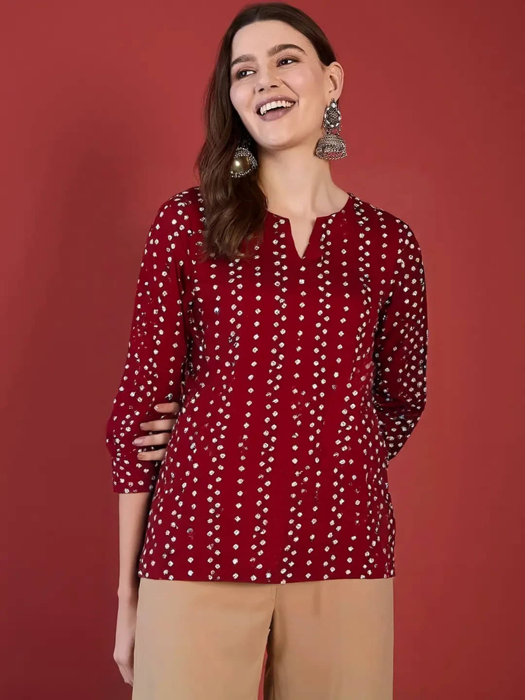 1 Stop Fashion Women Cotton Blend Printed Kurti ( Maroon ) 1 Stop Fashion Women Cotton Blend Printed Kurti ( Maroon )