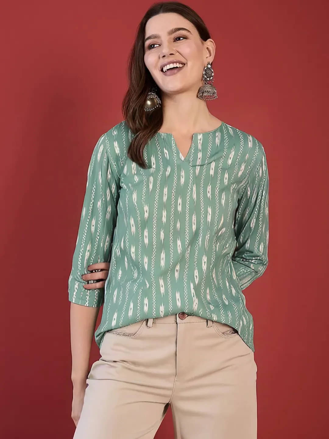 1 Stop Fashion Women Cotton Blend Printed Kurti ( Teal ) 1 Stop Fashion Women Cotton Blend Printed Kurti ( Teal )