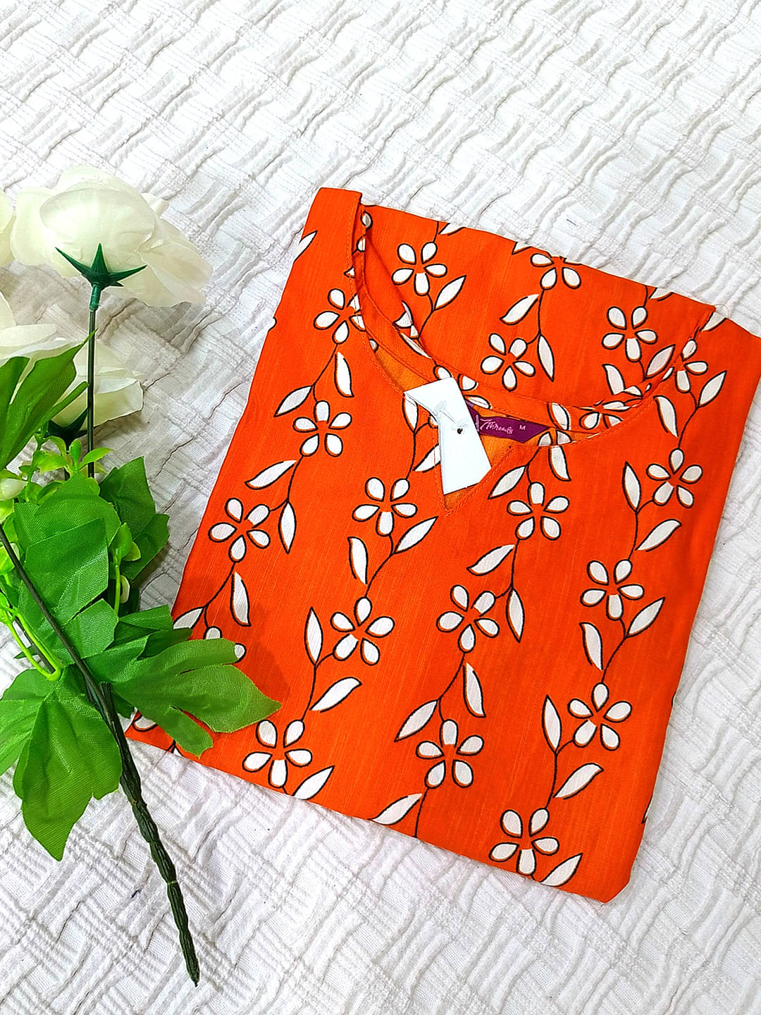 1 Stop Fashion Women Cotton Blend Printed Kurti ( Orange ) 1 Stop Fashion Women Cotton Blend Printed Kurti ( Orange )