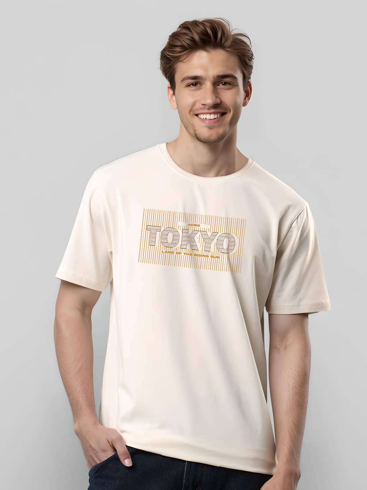     			Adro Men Cotton Blend Regular Fit Printed T-Shirt ( Off White )