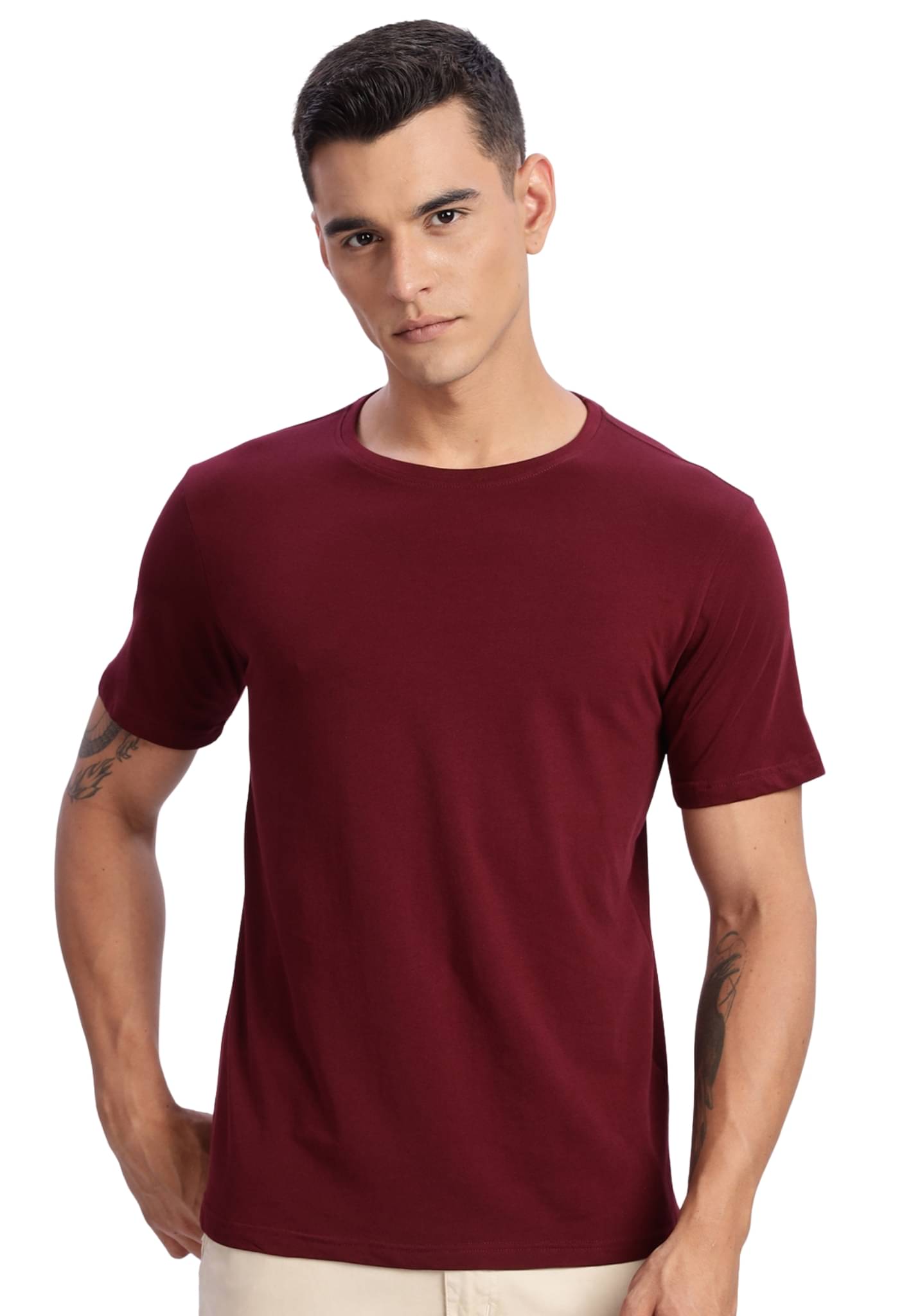 Adro Men Cotton Blend Regular Fit Solid T-Shirt ( Maroon ) Adro Men Cotton Blend Regular Fit Solid T-Shirt ( Maroon )