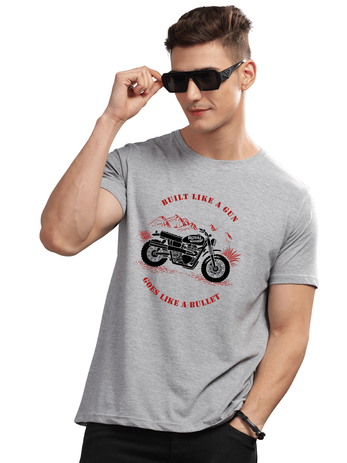     			Adro Men Cotton Blend Regular Fit Printed T-Shirt ( Grey )