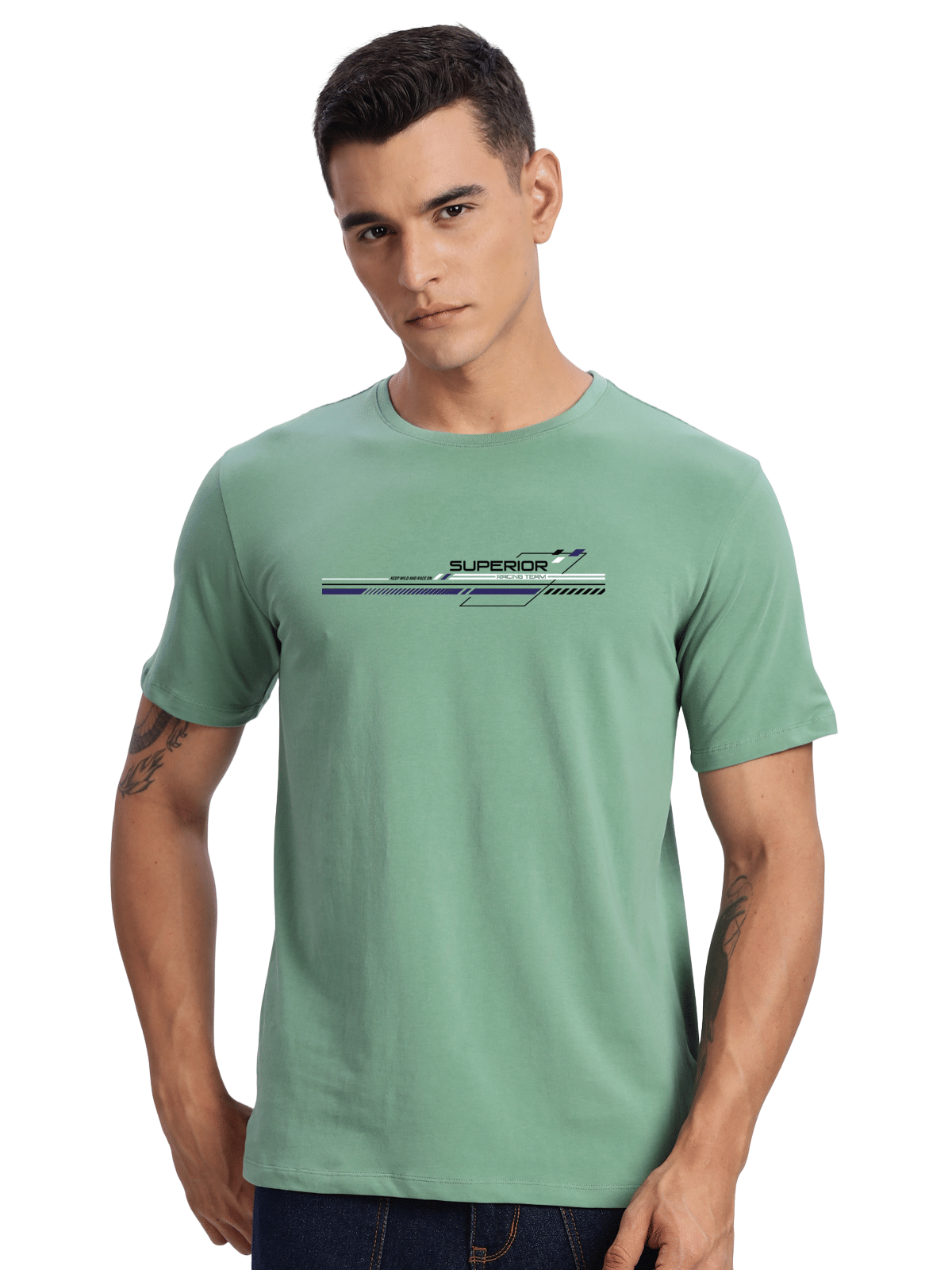     			Adro Men Cotton Blend Regular Fit Printed T-Shirt ( Sea Green )