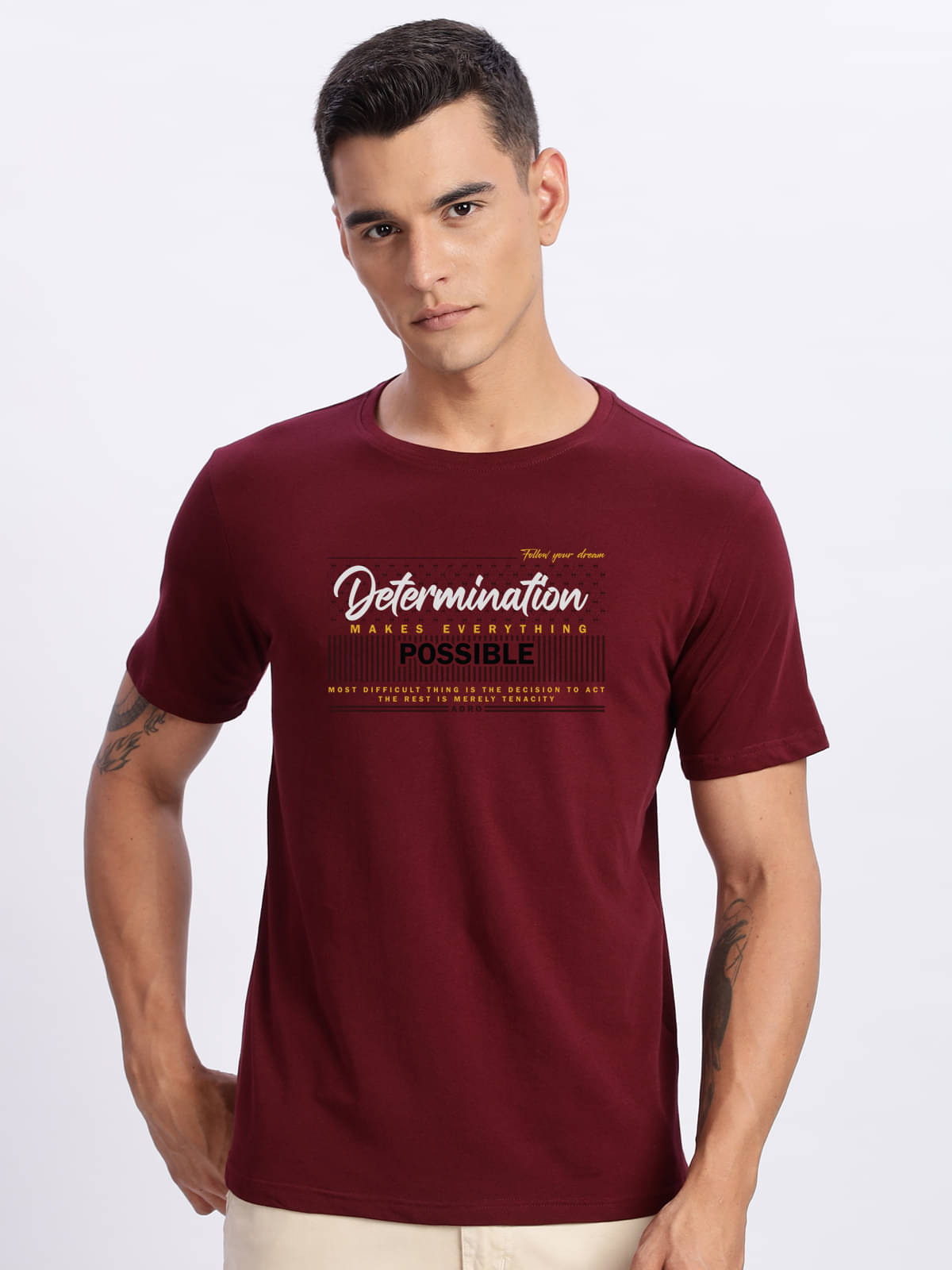 Adro Men Cotton Blend Regular Fit Printed T-Shirt ( Maroon ) Adro Men Cotton Blend Regular Fit Printed T-Shirt ( Maroon )