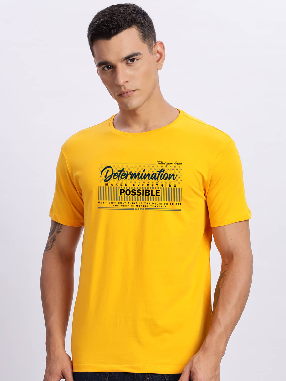 Adro Men Cotton Blend Regular Fit Printed T-Shirt ( Mustard ) Adro Men Cotton Blend Regular Fit Printed T-Shirt ( Mustard )