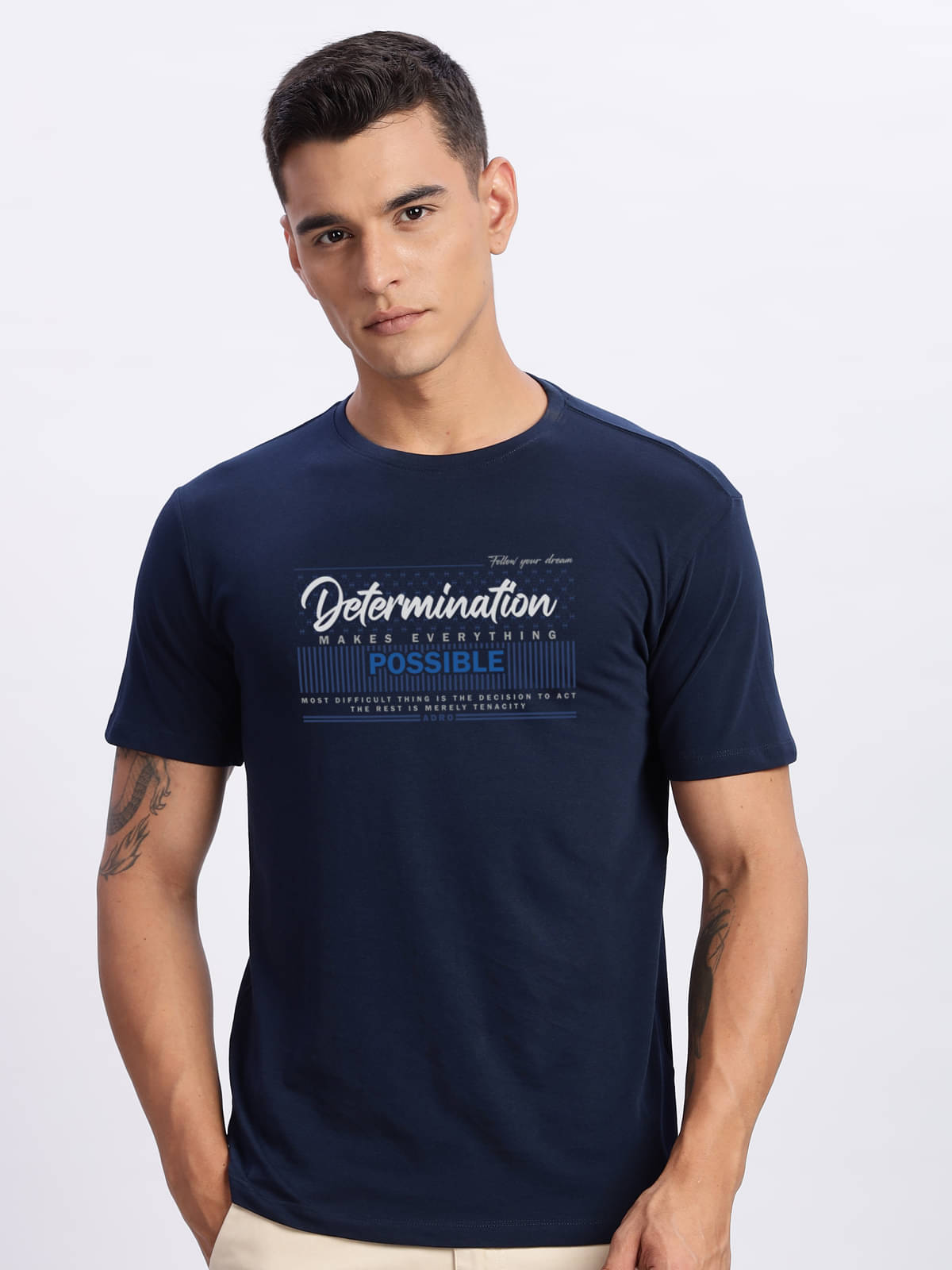 Adro Men Cotton Blend Regular Fit Printed T-Shirt ( Navy Blue ) Adro Men Cotton Blend Regular Fit Printed T-Shirt ( Navy Blue )
