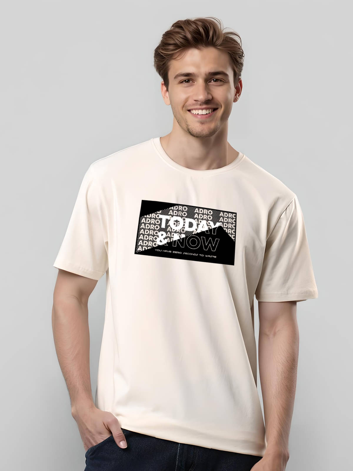    			Adro Men Cotton Blend Regular Fit Printed T-Shirt ( Off White )