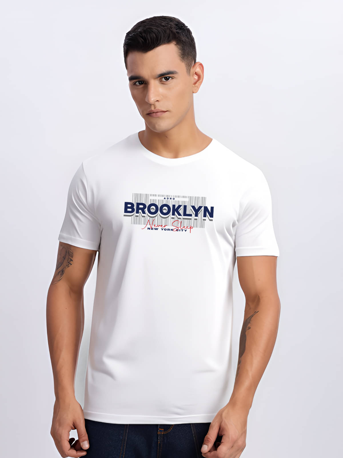     			Adro Men Cotton Blend Regular Fit Printed T-Shirt ( White )