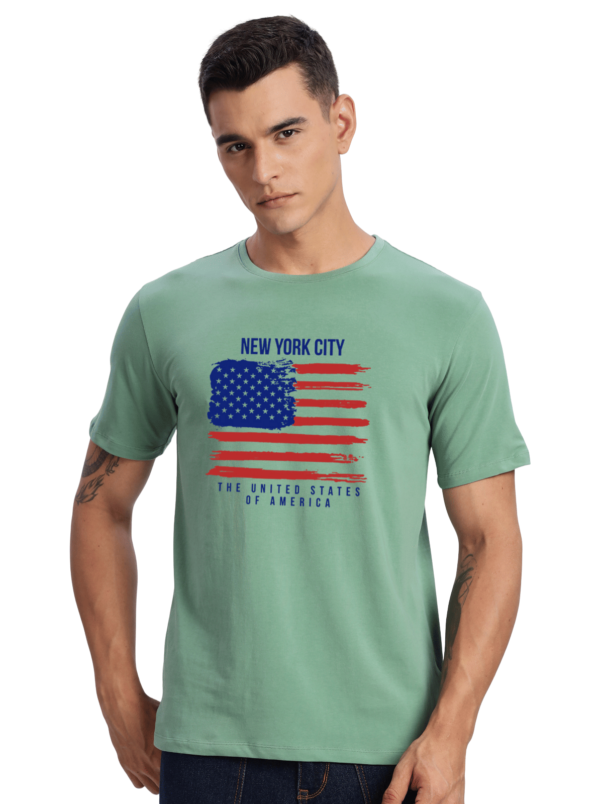     			Adro Men Cotton Blend Regular Fit Printed T-Shirt ( Sea Green )