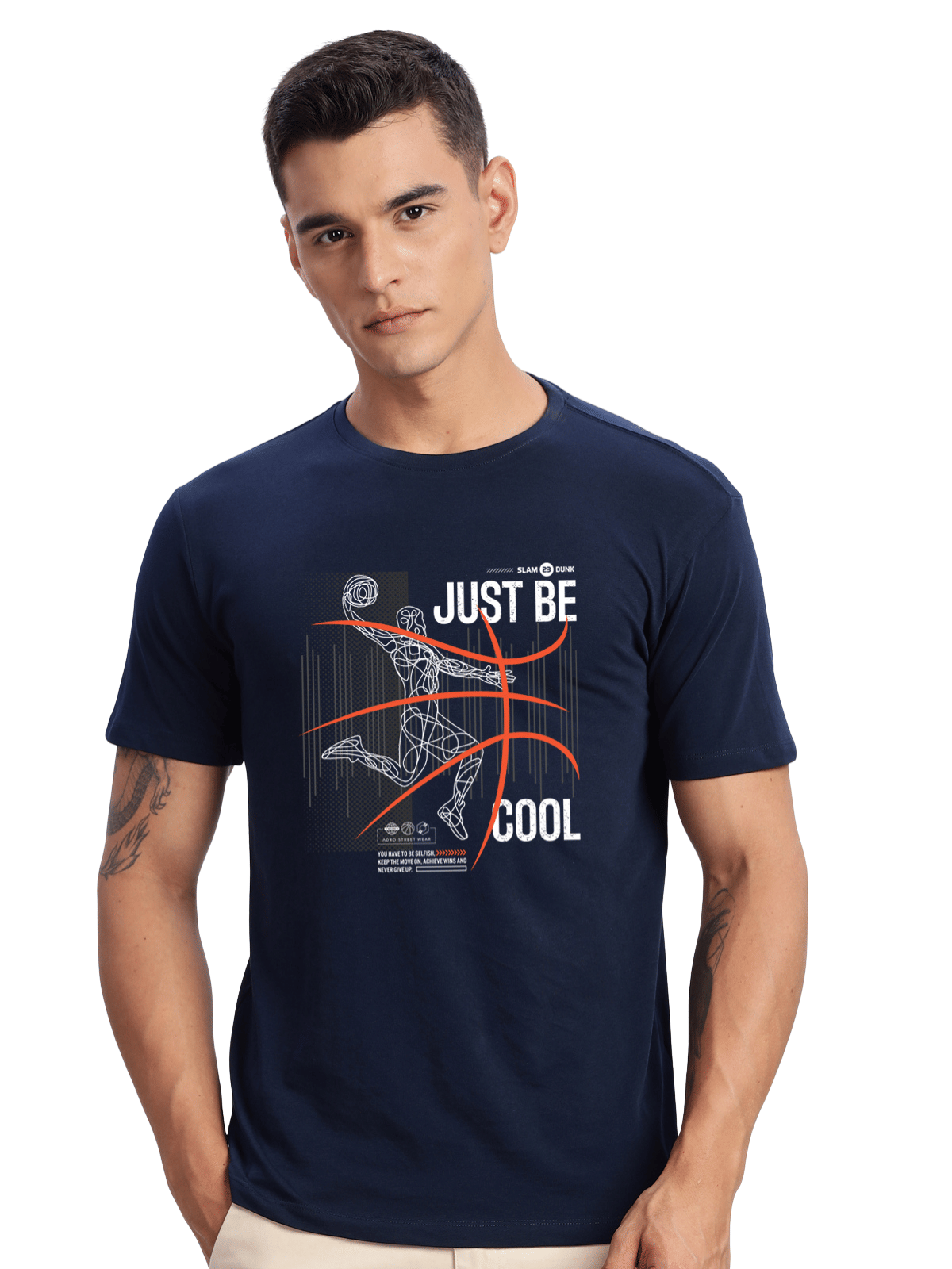     			Adro Men Cotton Blend Regular Fit Printed T-Shirt ( Navy Blue )