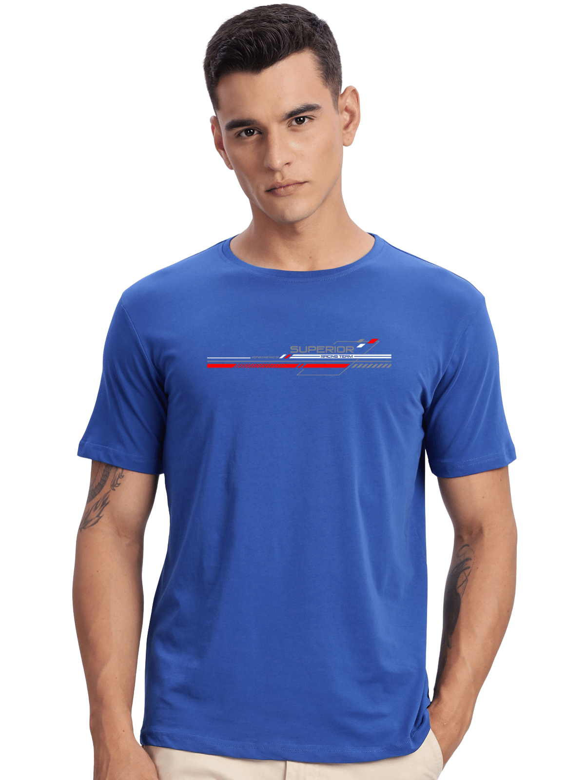     			Adro Men Cotton Blend Regular Fit Printed T-Shirt ( Blue )