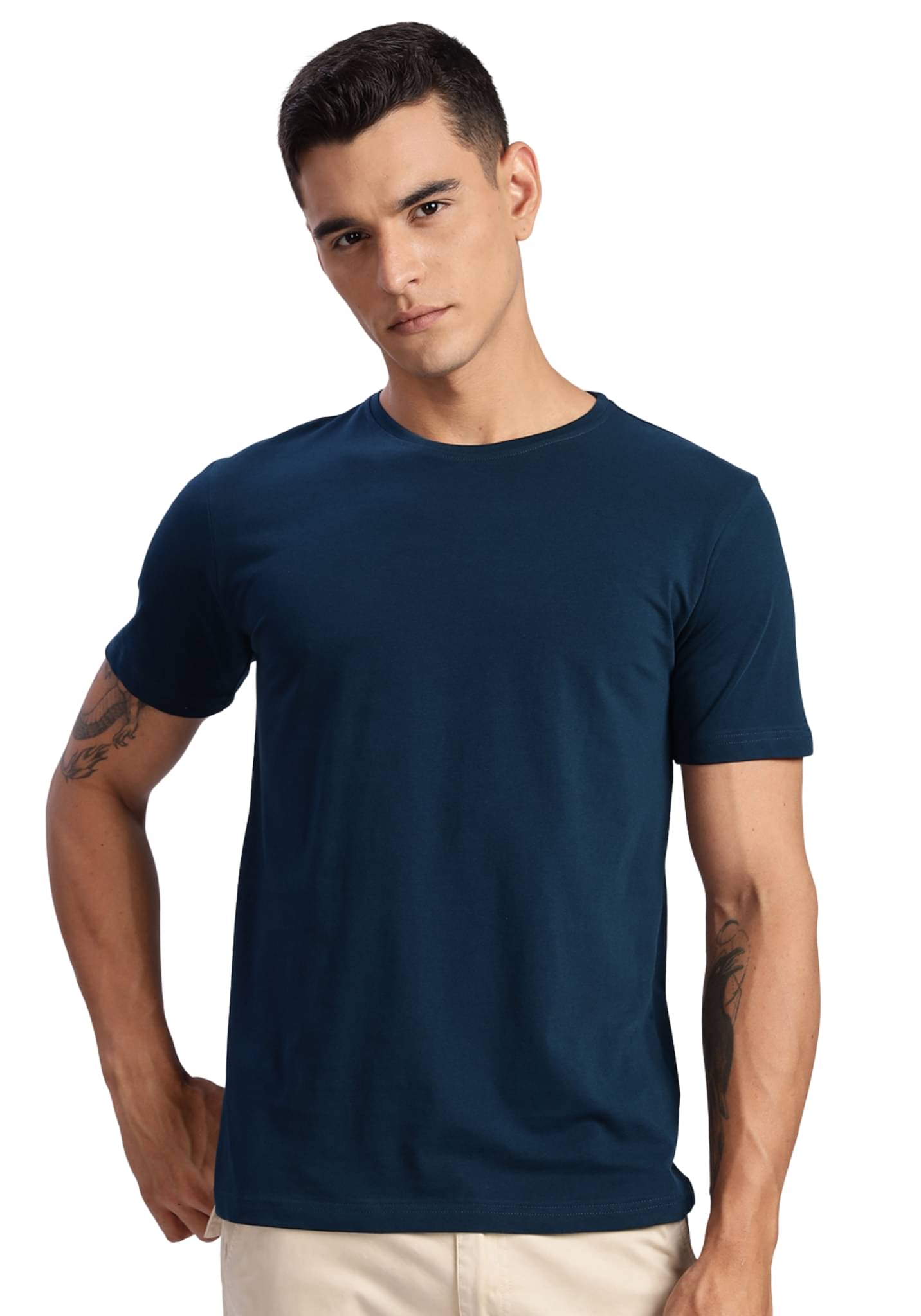     			Adro Men Cotton Blend Regular Fit Solid T-Shirt ( Teal Blue )