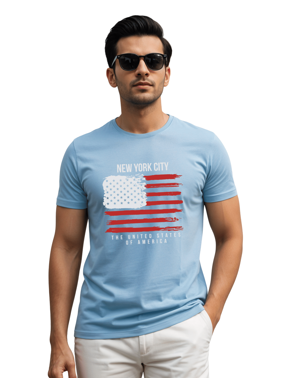 Adro Men Cotton Blend Regular Fit Printed T-Shirt ( Sky Blue )     			Adro Men Cotton Blend Regular Fit Printed T-Shirt ( Sky Blue )