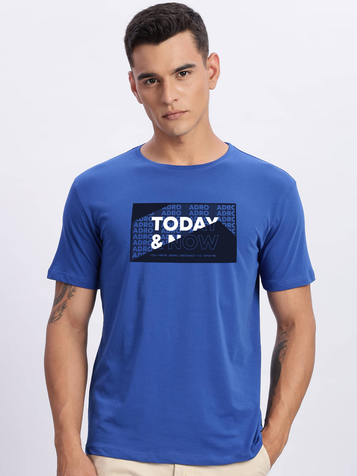    			Adro Men Cotton Blend Regular Fit Printed T-Shirt ( Blue )