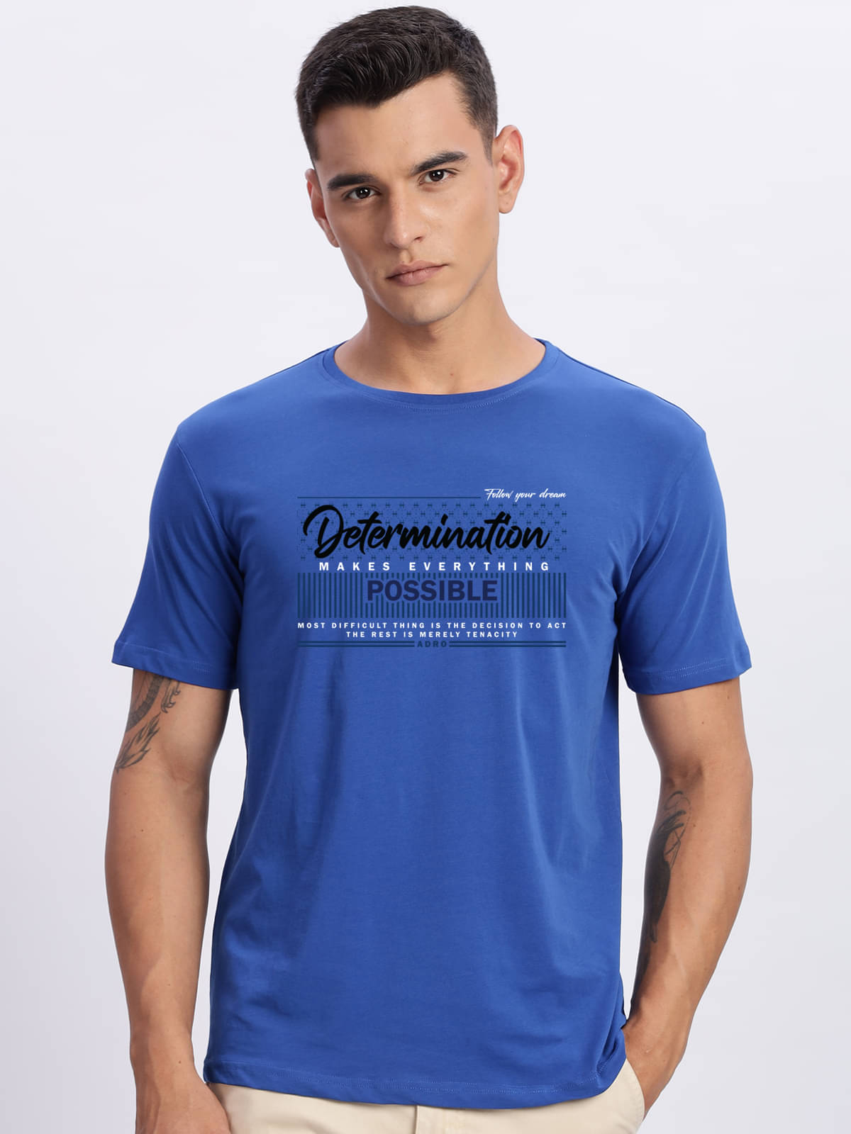     			Adro Men Cotton Blend Regular Fit Printed T-Shirt ( Blue )