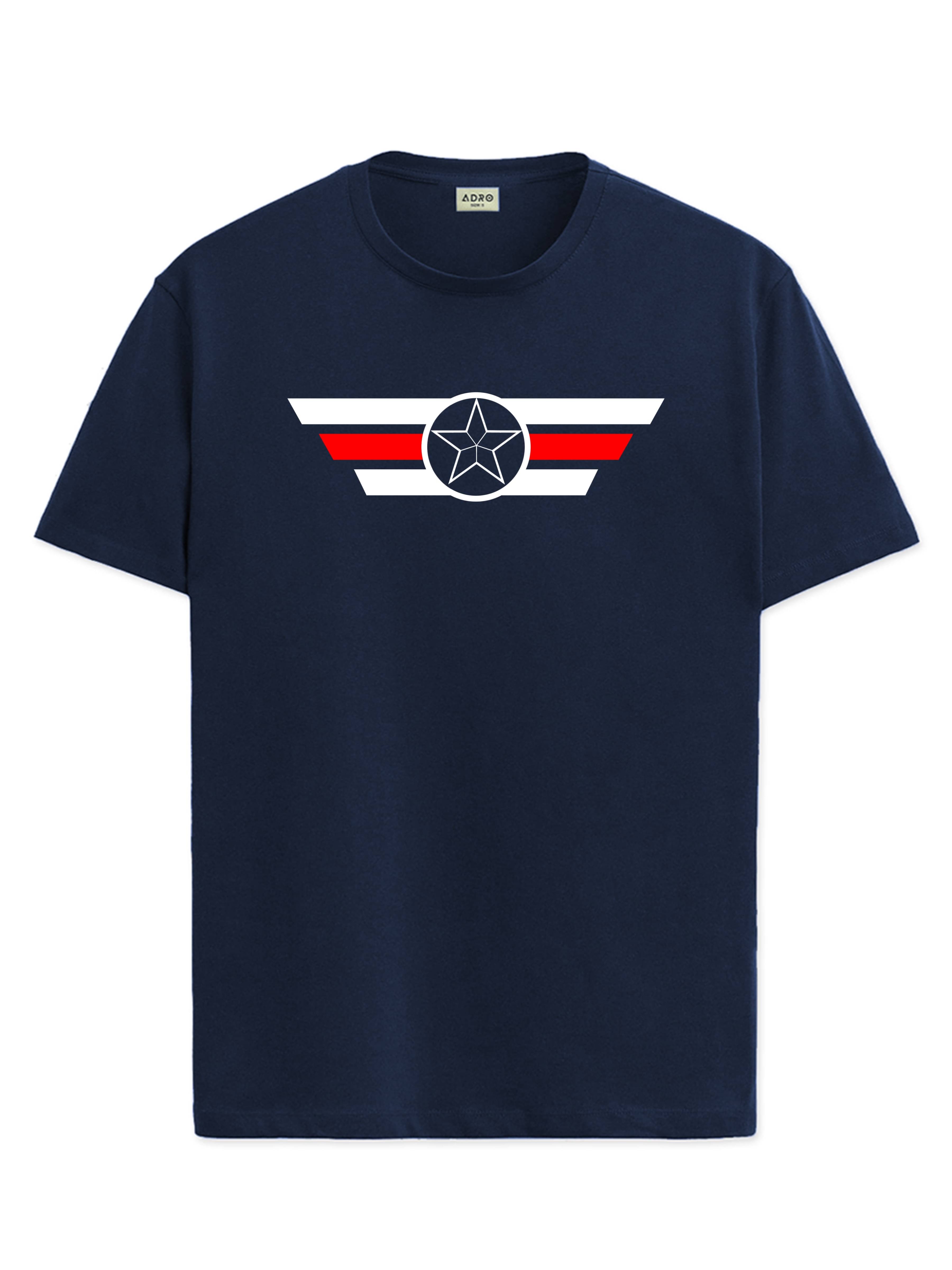     			Adro Men Cotton Blend Regular Fit Printed T-Shirt ( Navy Blue )