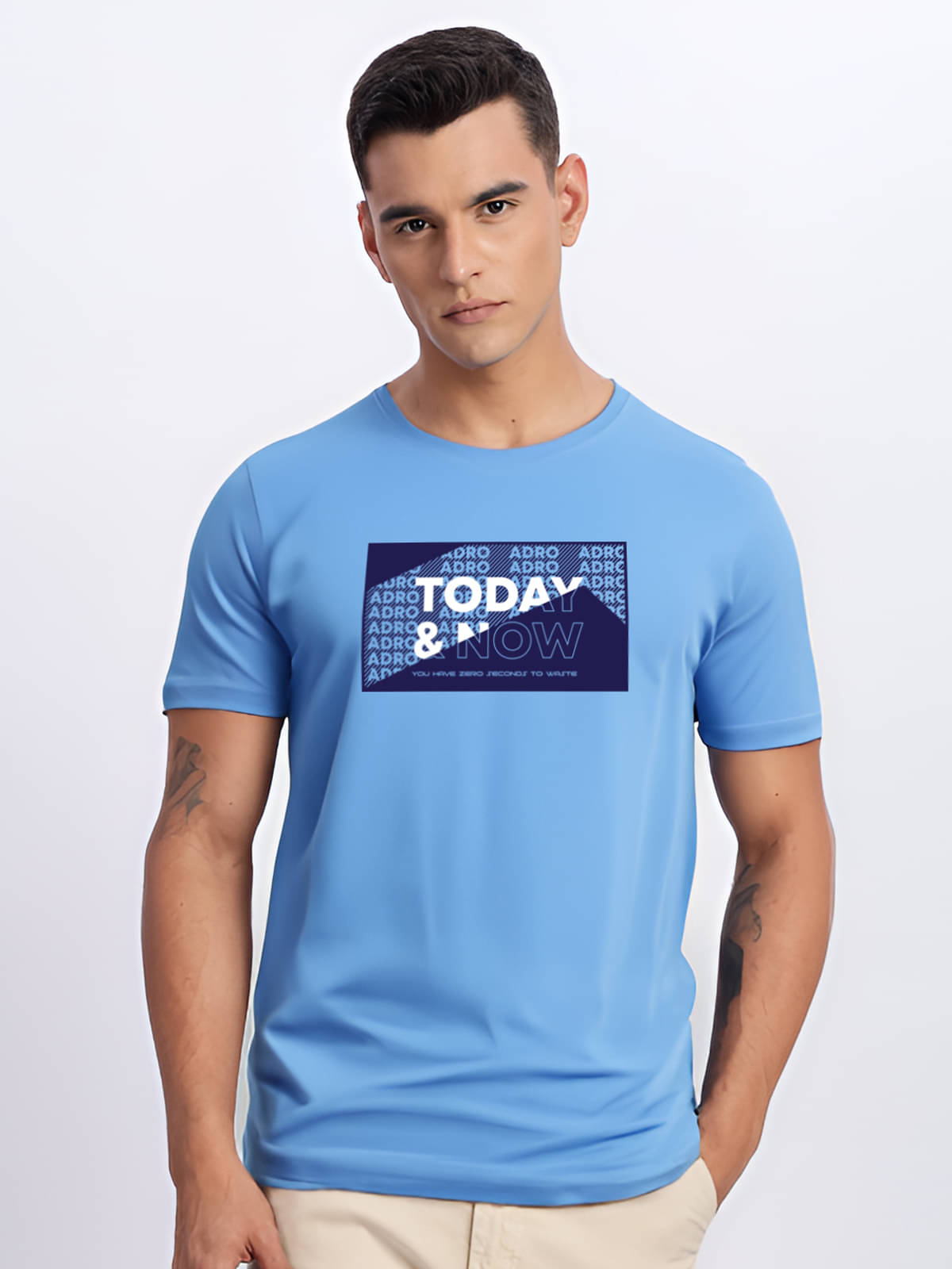     			Adro Men Cotton Blend Regular Fit Printed T-Shirt ( Sky Blue )