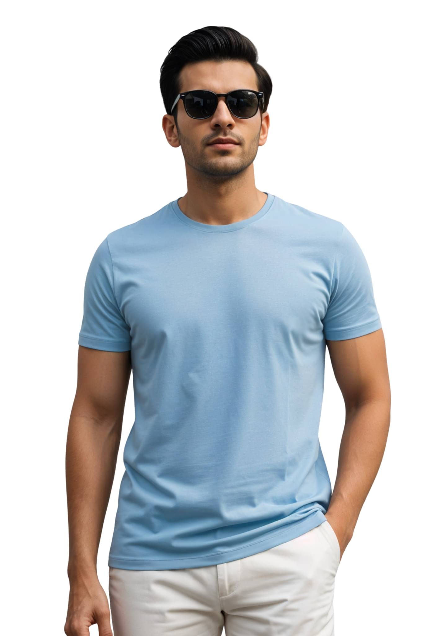     			Adro Men Cotton Blend Regular Fit Solid T-Shirt ( Sky Blue )