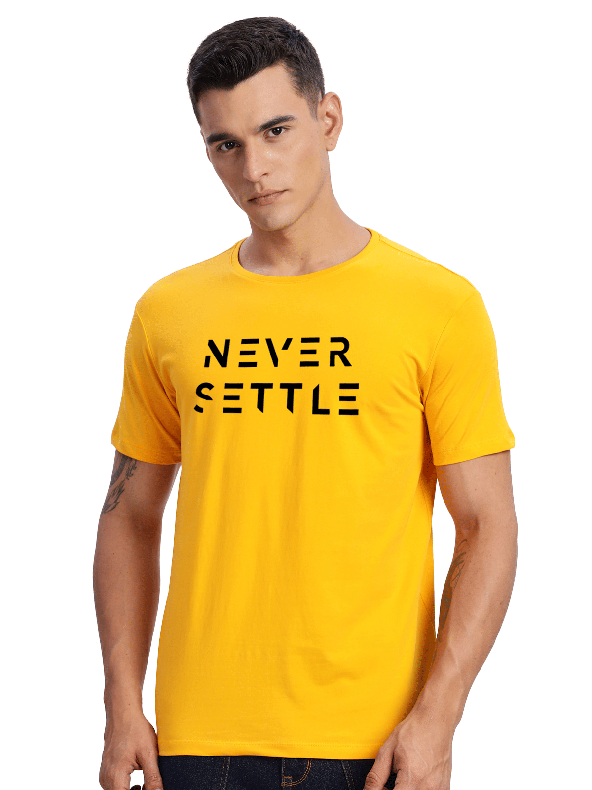 Adro Men Cotton Blend Regular Fit Printed T-Shirt ( Mustard )     			Adro Men Cotton Blend Regular Fit Printed T-Shirt ( Mustard )