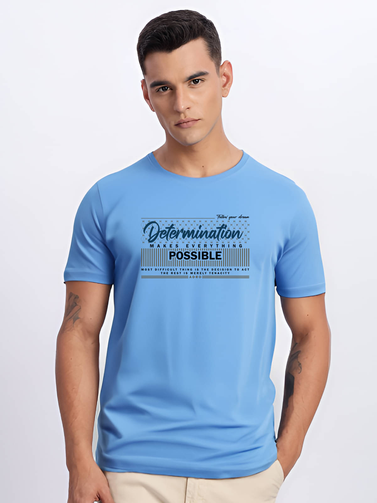     			Adro Men Cotton Blend Regular Fit Printed T-Shirt ( Sky Blue )