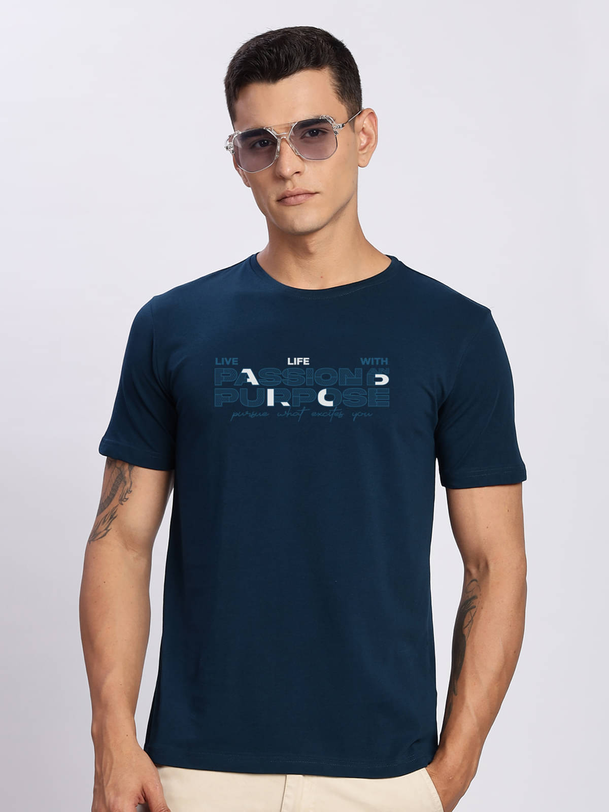 Adro Men Cotton Blend Regular Fit Printed T-Shirt ( Teal Blue ) Adro Men Cotton Blend Regular Fit Printed T-Shirt ( Teal Blue )