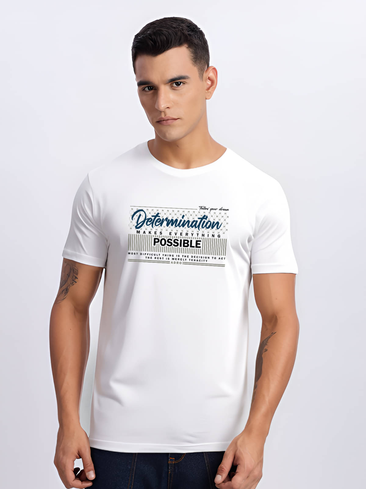 Adro Men Cotton Blend Regular Fit Printed T-Shirt ( White ) Adro Men Cotton Blend Regular Fit Printed T-Shirt ( White )