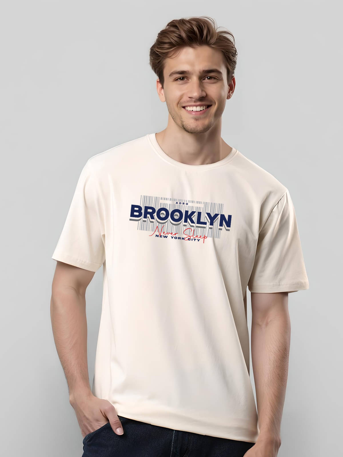 Adro Men Cotton Blend Regular Fit Printed T-Shirt ( Off White )     			Adro Men Cotton Blend Regular Fit Printed T-Shirt ( Off White )