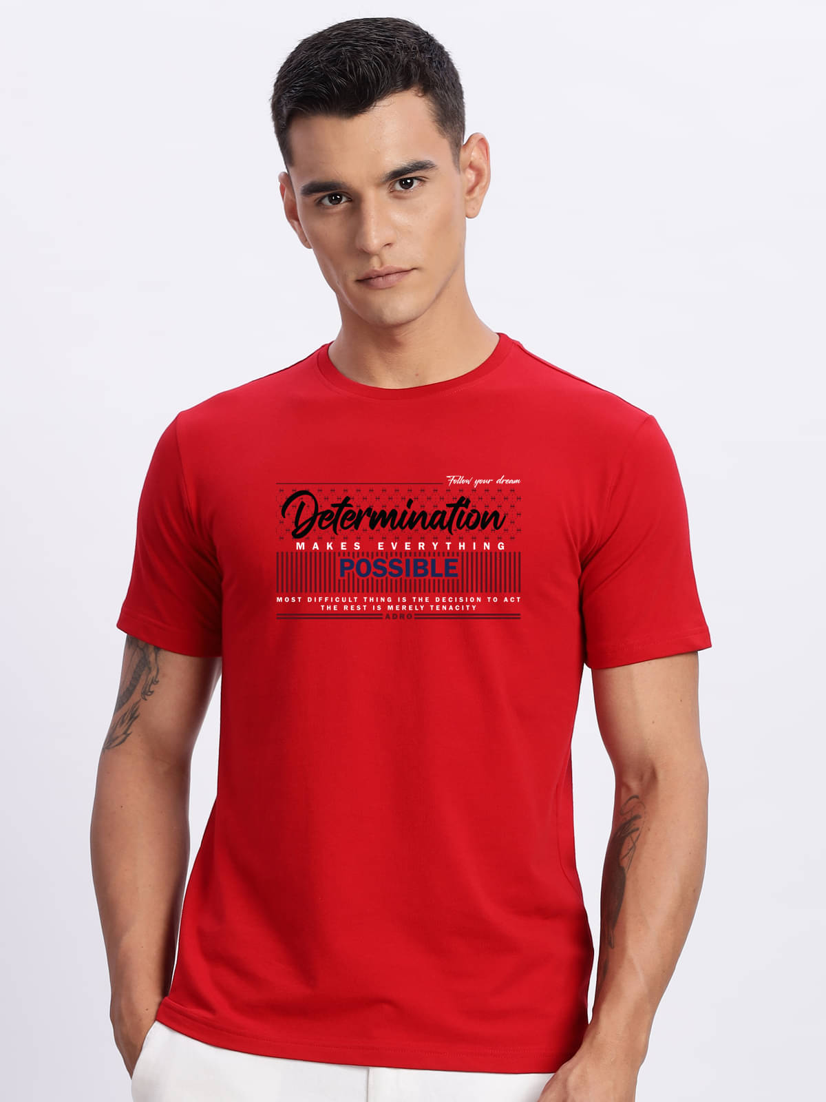     			Adro Men Cotton Blend Regular Fit Printed T-Shirt ( Red )