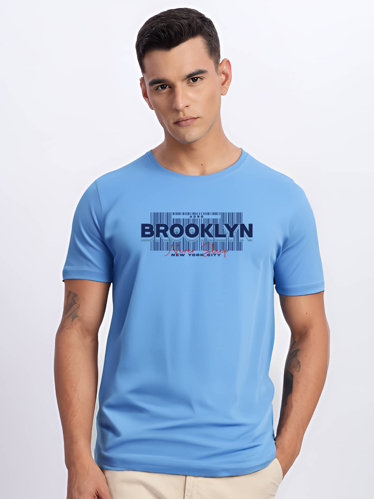 Adro Men Cotton Blend Regular Fit Printed T-Shirt ( Sky Blue ) Adro Men Cotton Blend Regular Fit Printed T-Shirt ( Sky Blue )