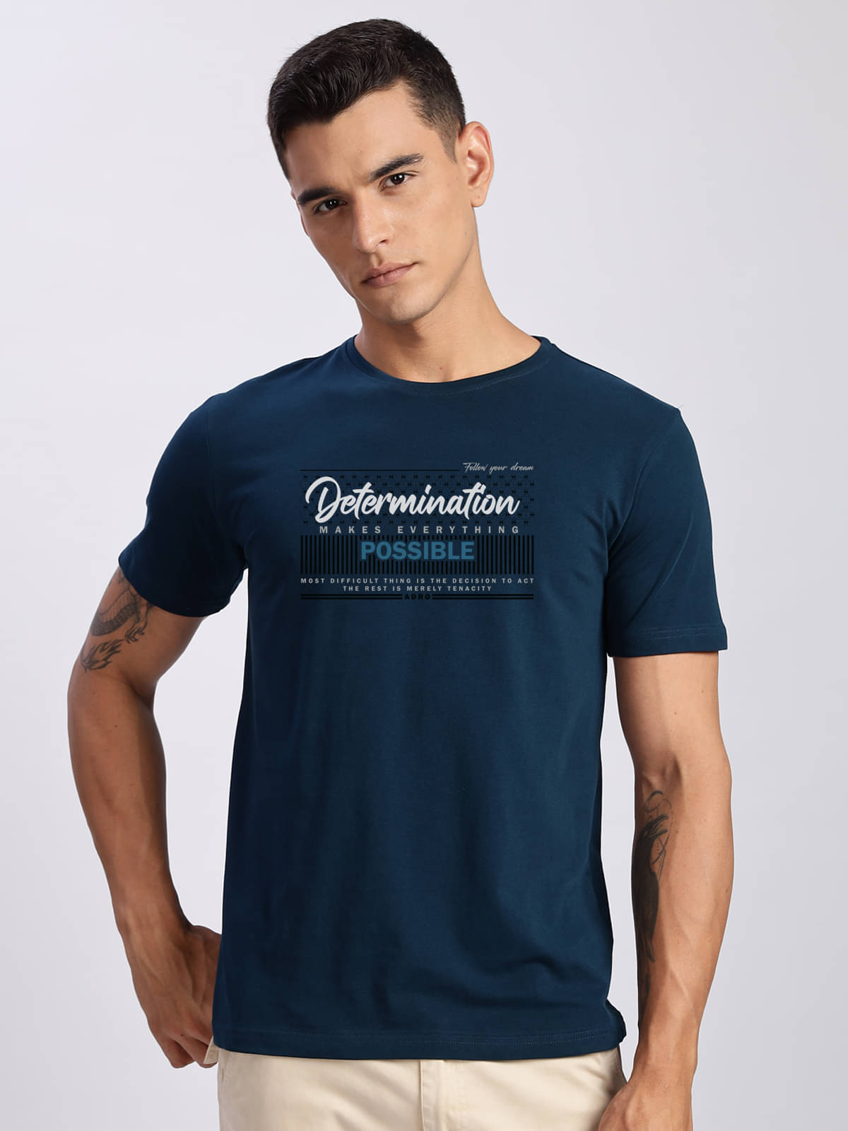     			Adro Men Cotton Blend Regular Fit Printed T-Shirt ( Teal Blue )