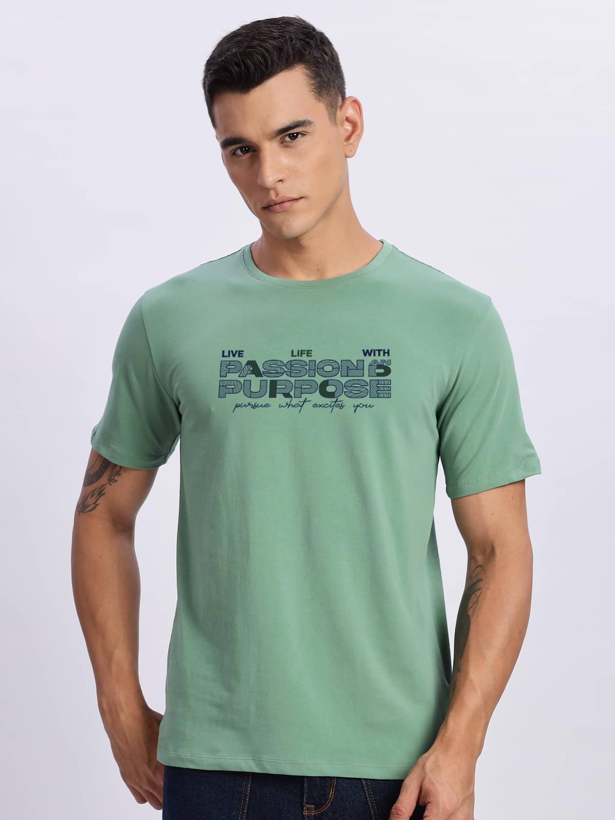     			Adro Men Cotton Blend Regular Fit Printed T-Shirt ( Sea Green )