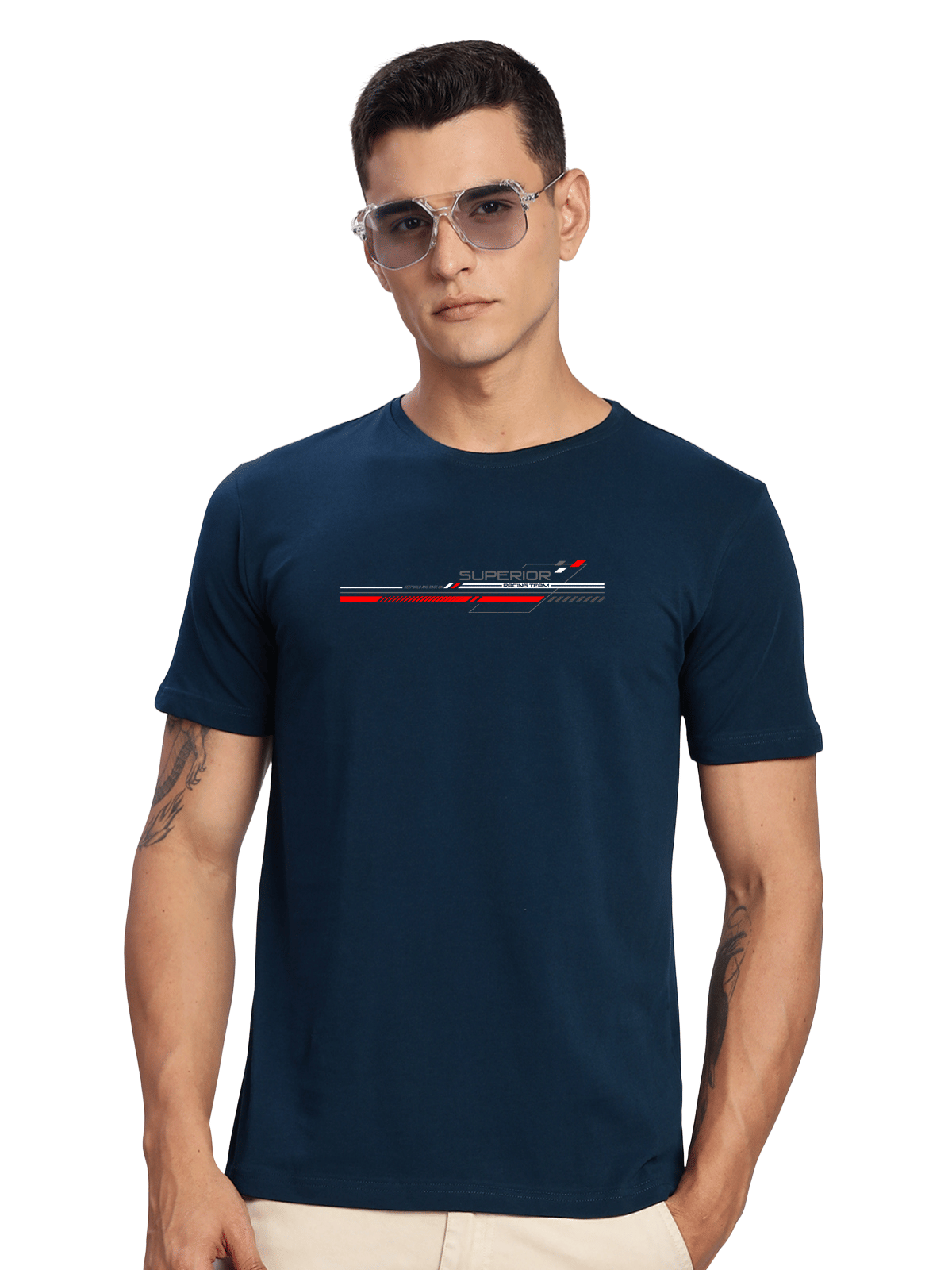     			Adro Men Cotton Blend Regular Fit Printed T-Shirt ( Teal Blue )