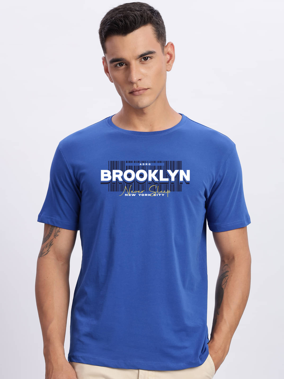     			Adro Men Cotton Blend Regular Fit Printed T-Shirt ( Blue )