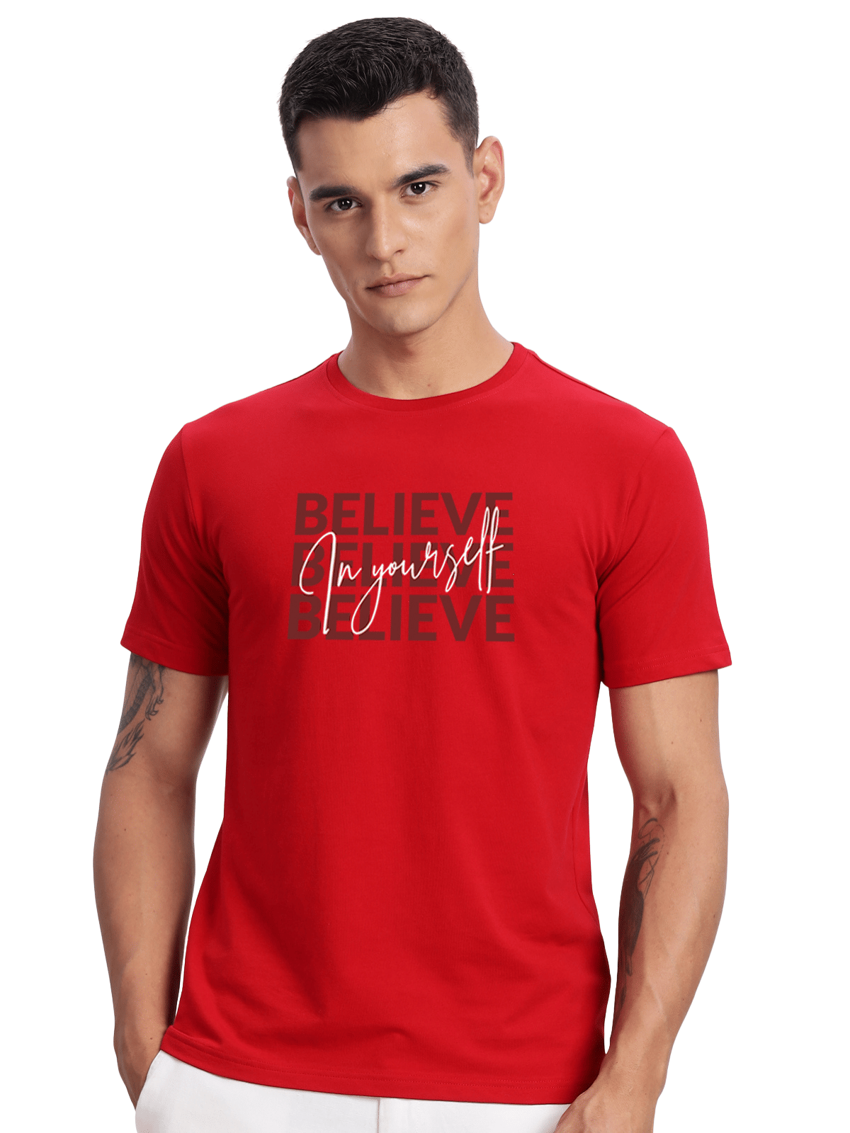 Adro Men Cotton Blend Regular Fit Printed T-Shirt ( Red ) Adro Men Cotton Blend Regular Fit Printed T-Shirt ( Red )