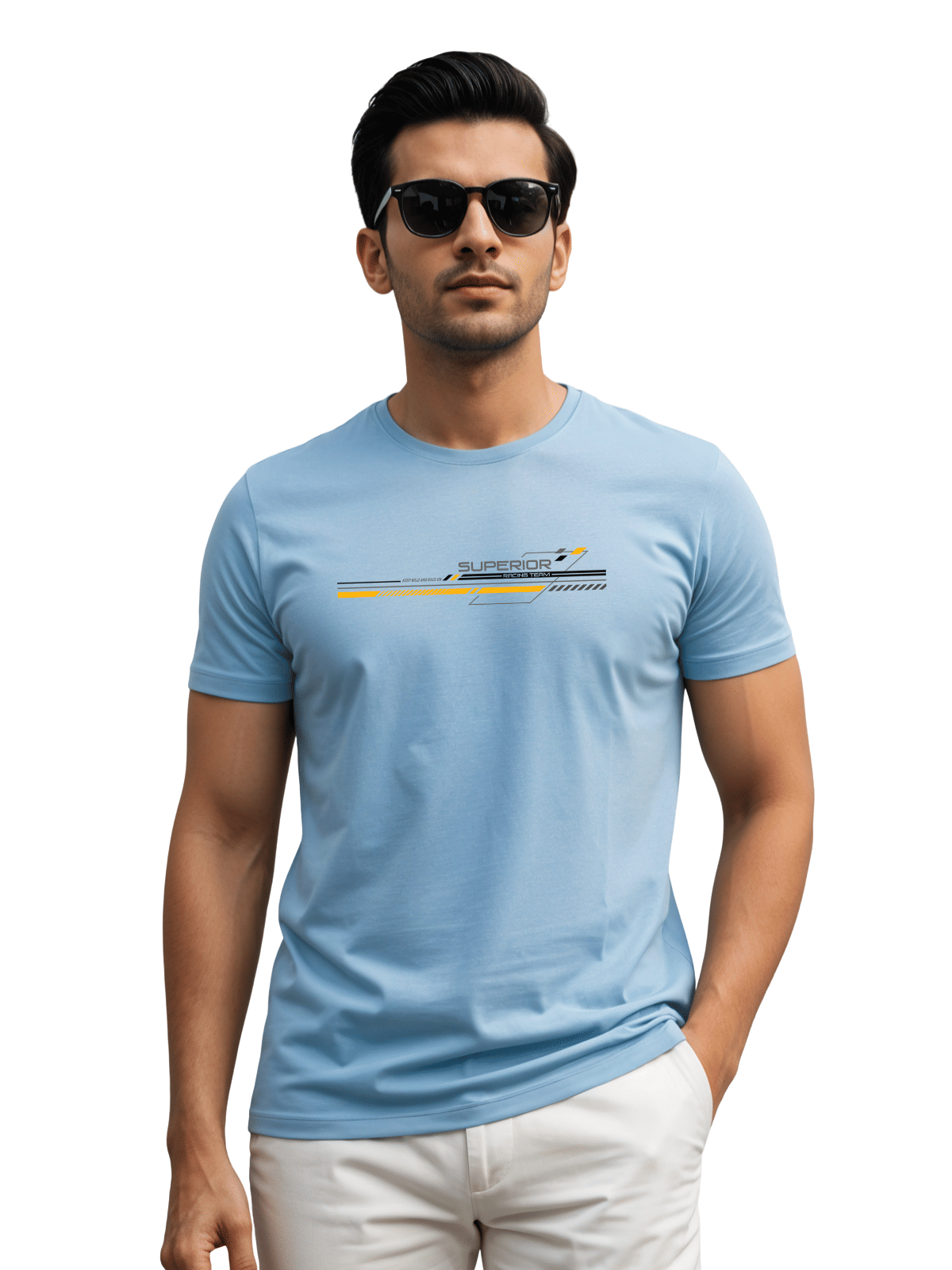     			Adro Men Cotton Blend Regular Fit Printed T-Shirt ( Sky Blue )