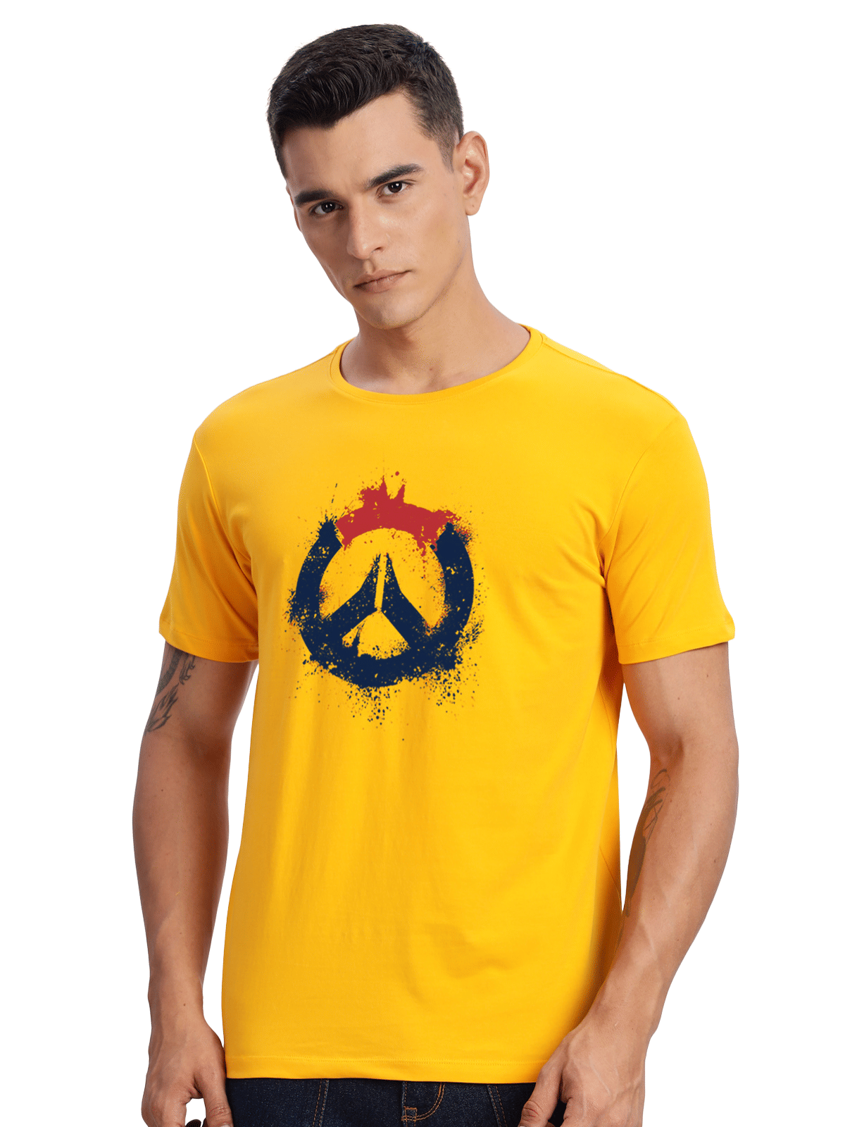     			Adro Men Cotton Blend Regular Fit Printed T-Shirt ( Mustard )