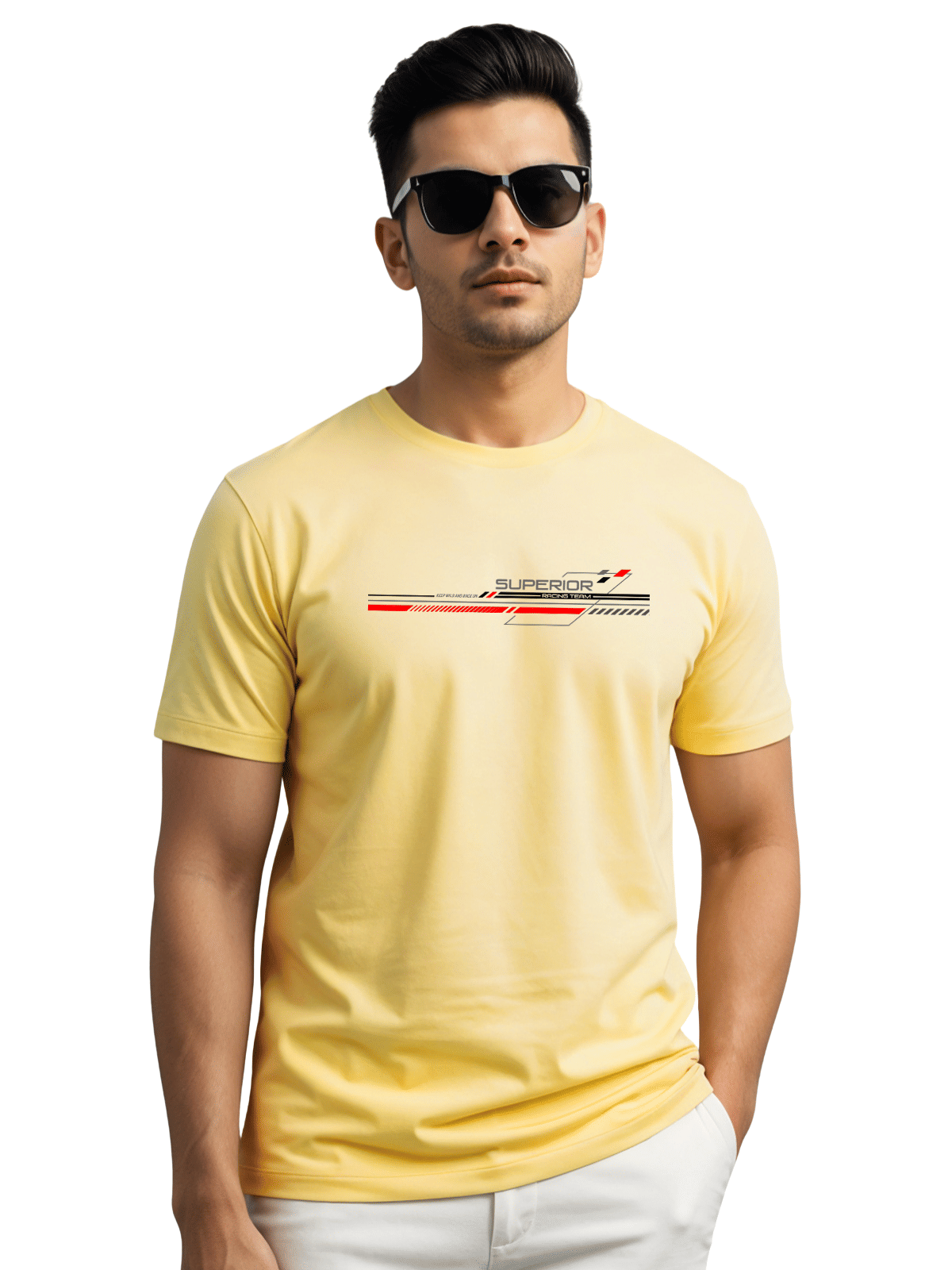Adro Men Cotton Blend Regular Fit Printed T-Shirt ( Yellow )     			Adro Men Cotton Blend Regular Fit Printed T-Shirt ( Yellow )