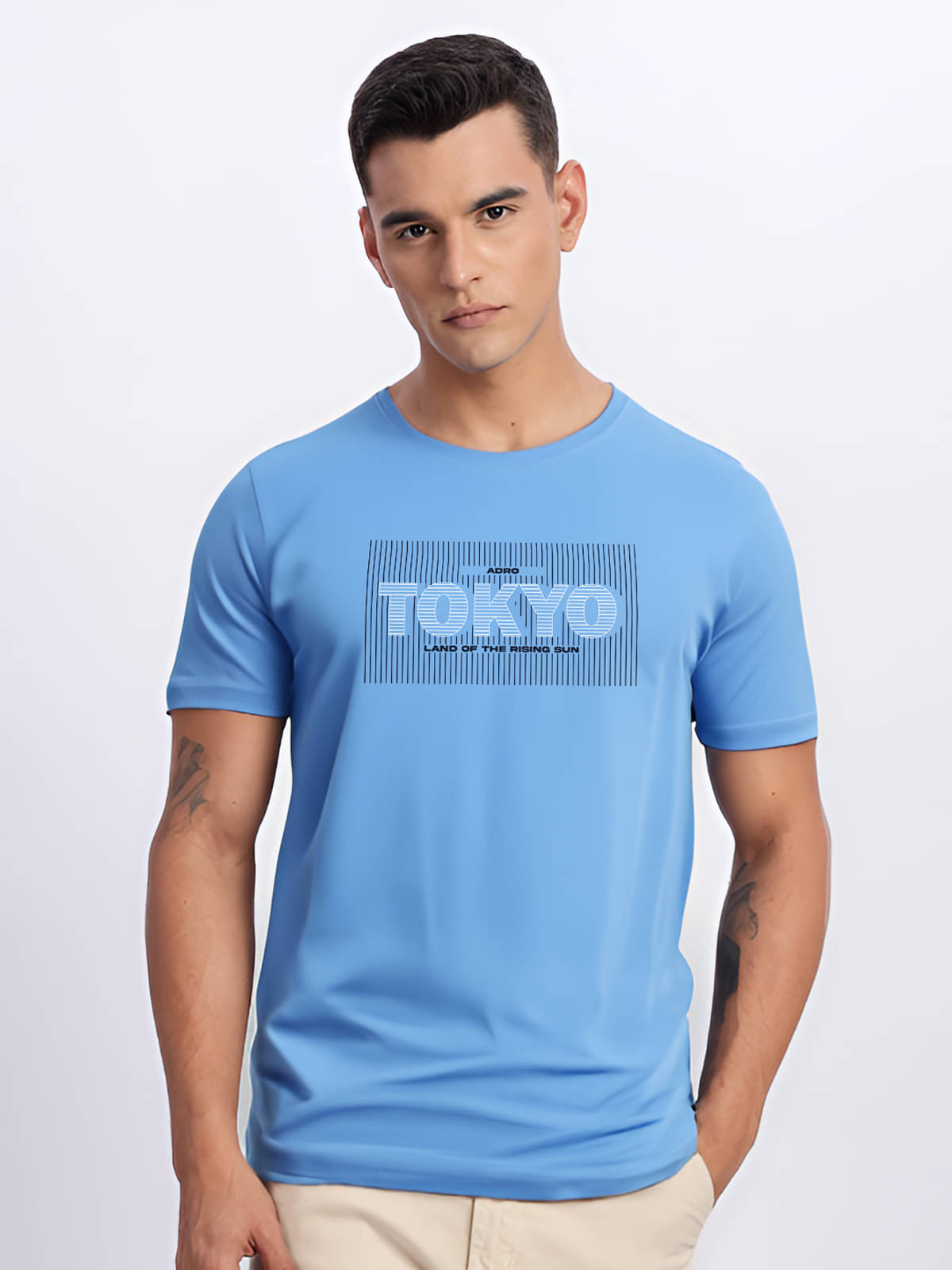 Adro Men Cotton Blend Regular Fit Printed T-Shirt ( Sky Blue ) Adro Men Cotton Blend Regular Fit Printed T-Shirt ( Sky Blue )