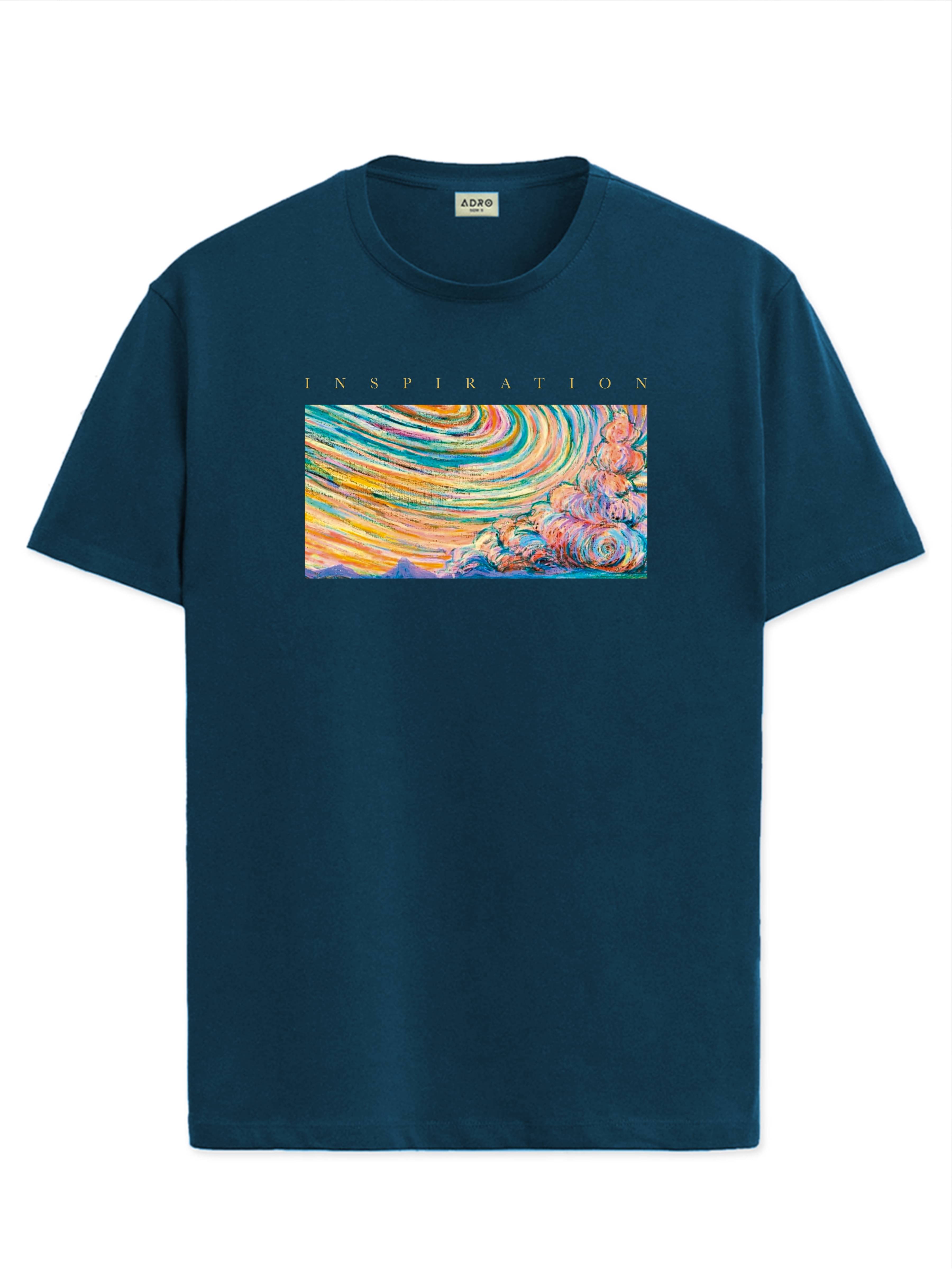     			Adro Men Cotton Blend Regular Fit Printed T-Shirt ( Teal Blue )