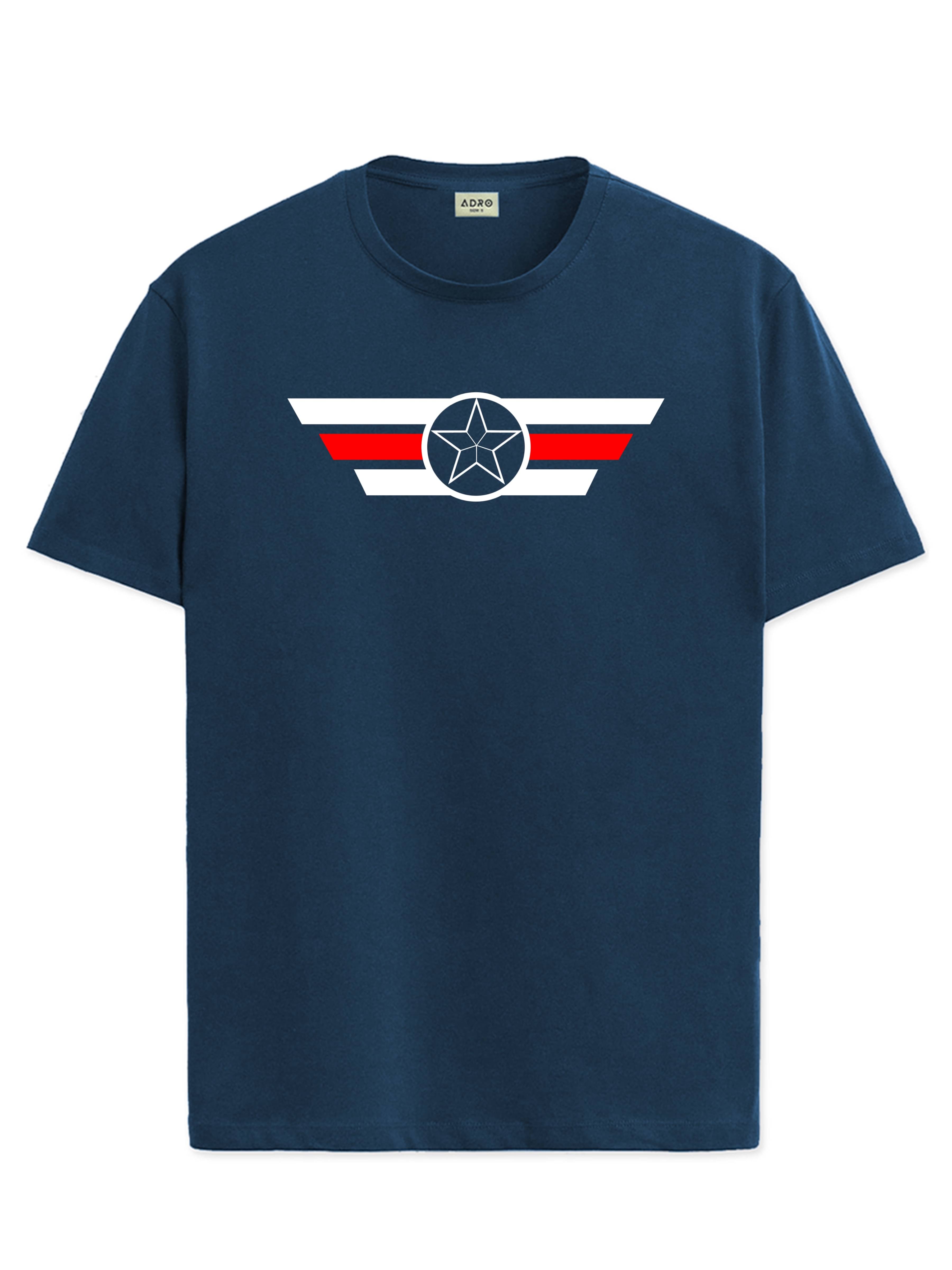     			Adro Men Cotton Blend Regular Fit Printed T-Shirt ( Teal Blue )