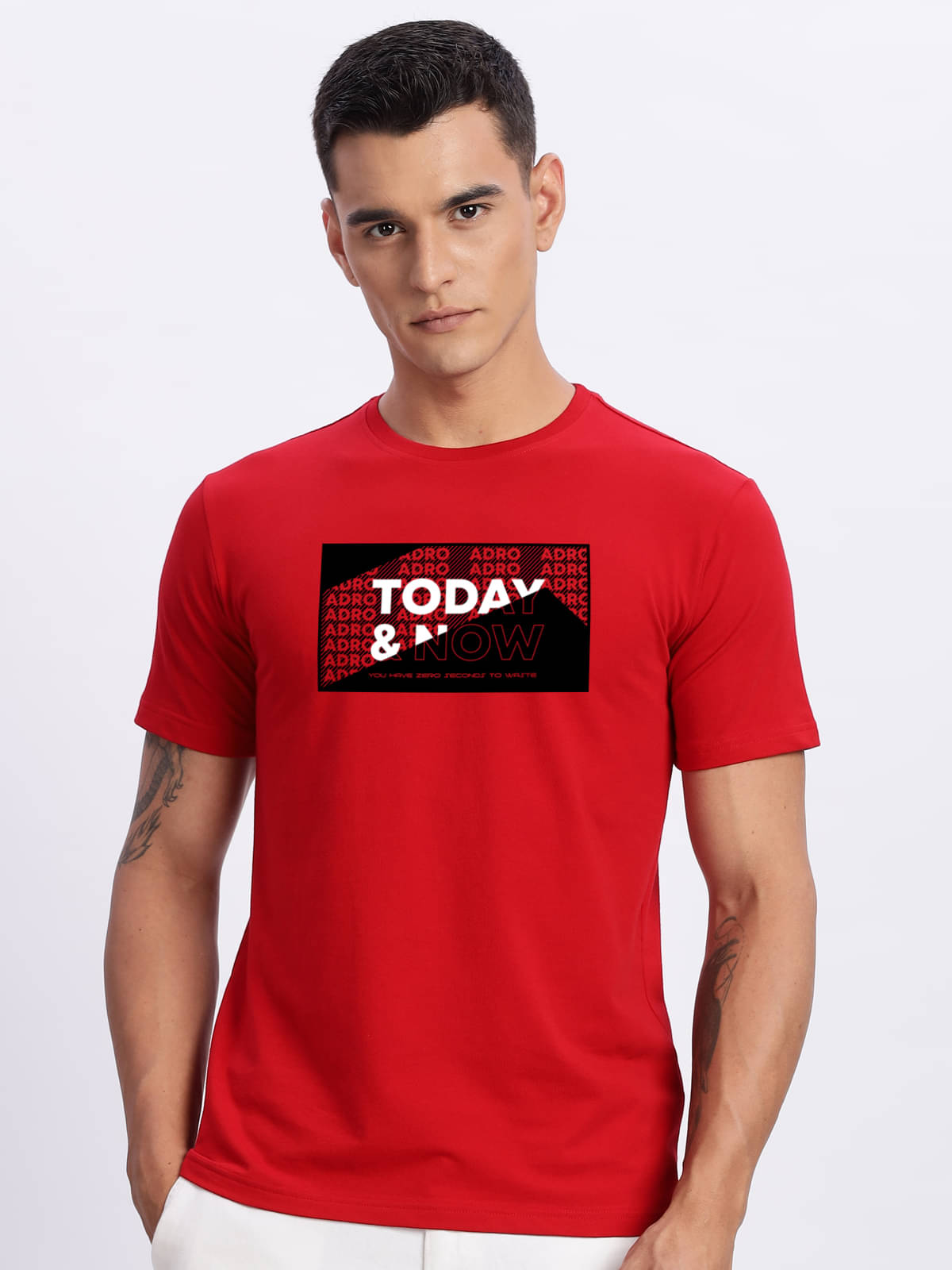     			Adro Men Cotton Blend Regular Fit Printed T-Shirt ( Red )