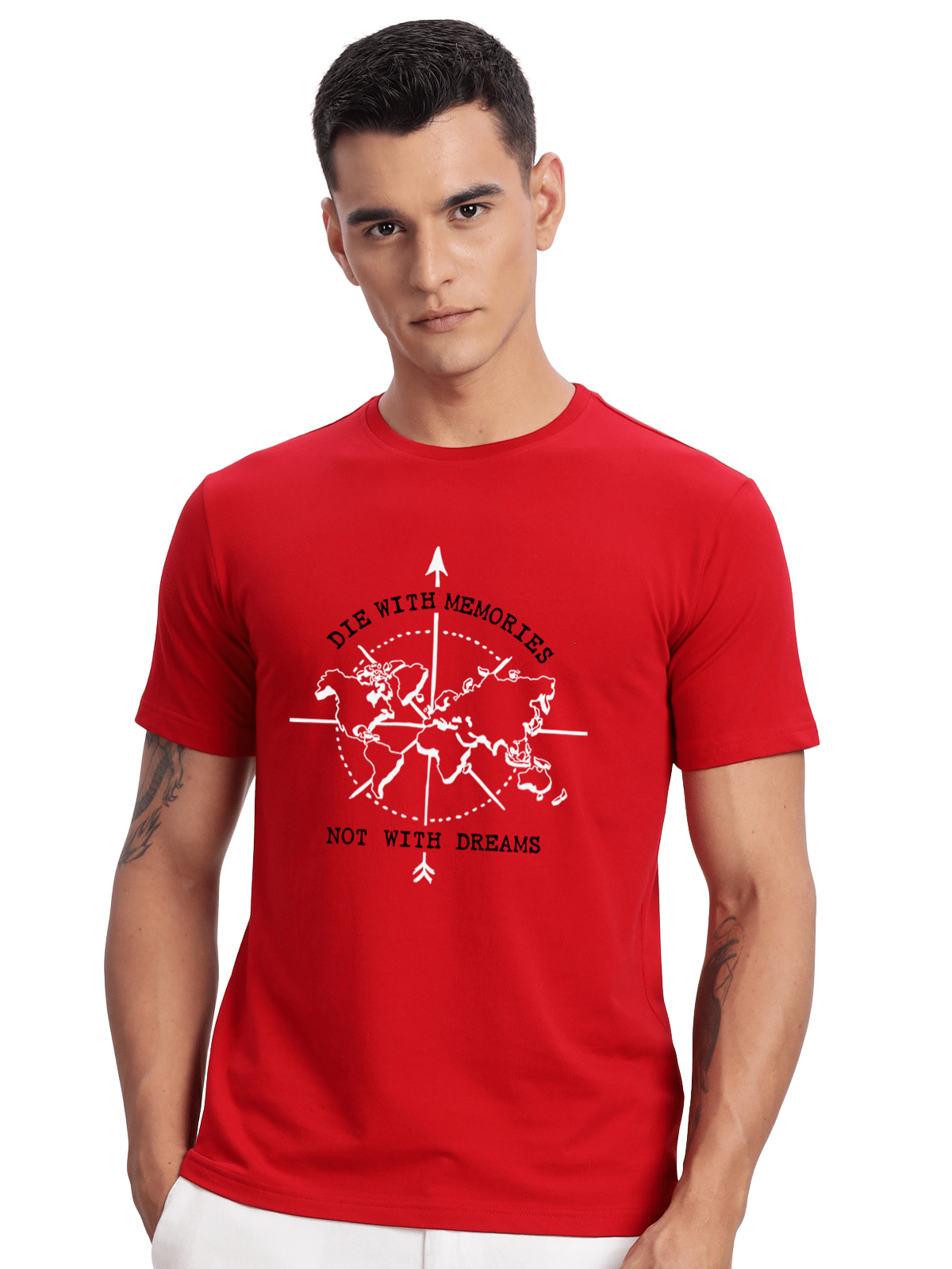 Adro Men Cotton Blend Regular Fit Printed T-Shirt ( Red )     			Adro Men Cotton Blend Regular Fit Printed T-Shirt ( Red )