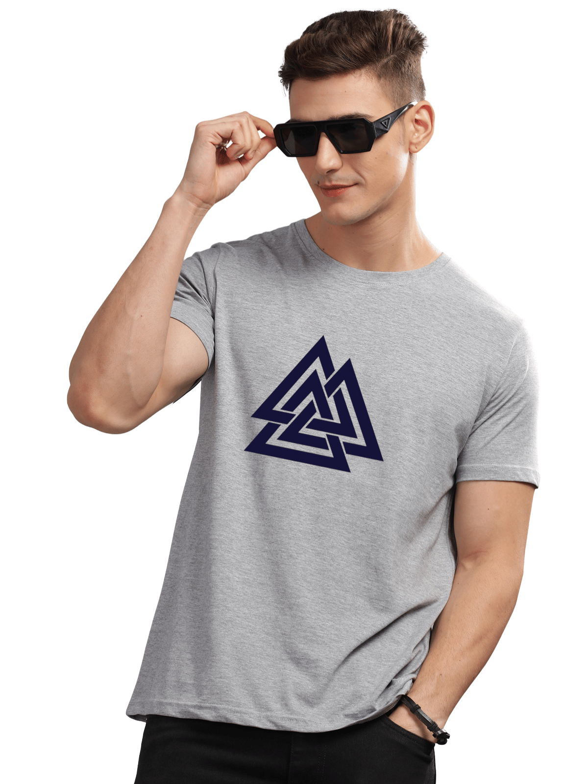     			Adro Men Cotton Blend Regular Fit Printed T-Shirt ( Grey )