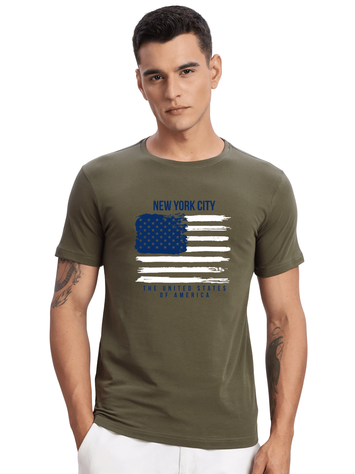 Adro Men Cotton Blend Regular Fit Printed T-Shirt ( Olive )     			Adro Men Cotton Blend Regular Fit Printed T-Shirt ( Olive )