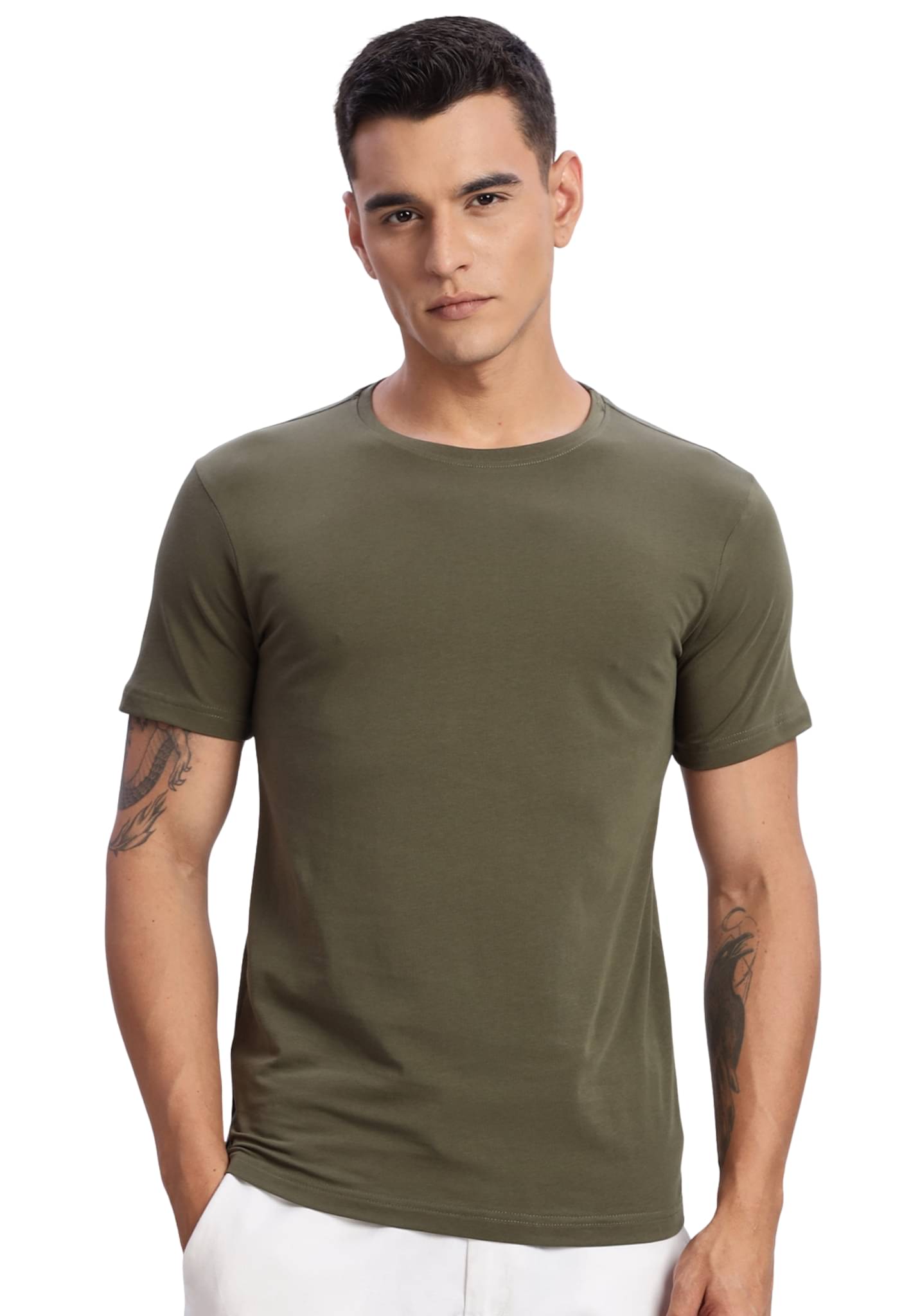 Adro Men Cotton Blend Regular Fit Solid T-Shirt ( Olive ) Adro Men Cotton Blend Regular Fit Solid T-Shirt ( Olive )