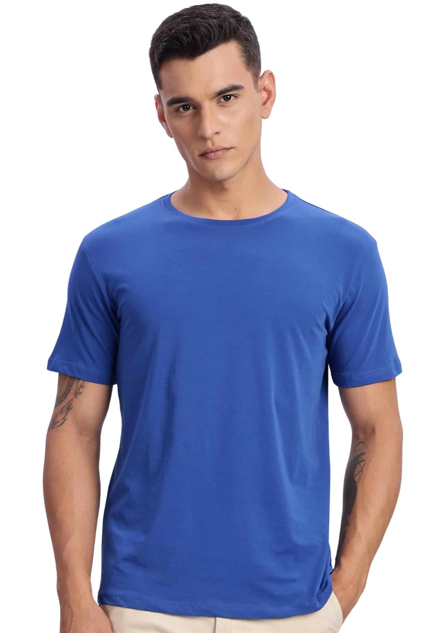     			Adro Men Cotton Blend Regular Fit Solid T-Shirt ( Blue )