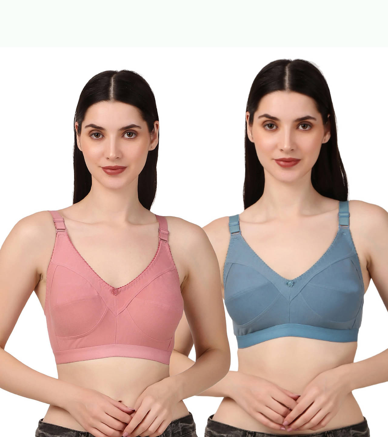 Amosio Pack of 2 Cotton Blend Non Padded T-Shirt Bra For Women ( Pink ) Amosio Pack of 2 Cotton Blend Non Padded T-Shirt Bra For Women ( Pink )