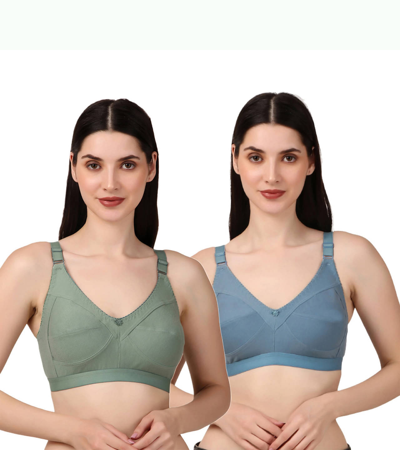     			Amosio Pack of 2 Cotton Blend Non Padded T-Shirt Bra For Women ( Green )