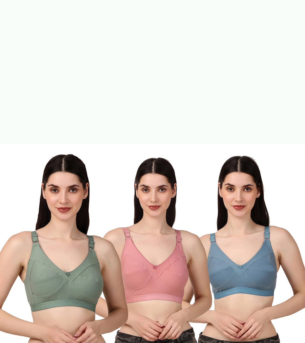 Amosio Pack of 3 Cotton Blend Non Padded T-Shirt Bra For Women ( Pink ) Amosio Pack of 3 Cotton Blend Non Padded T-Shirt Bra For Women ( Pink )
