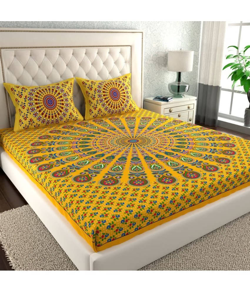     			CottonVeda Cotton 1 Double Bedsheet with 2 Pillow Covers ( Yellow )